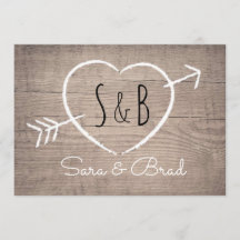 Rustic Wooden Heart Elegant Wedding Invitation