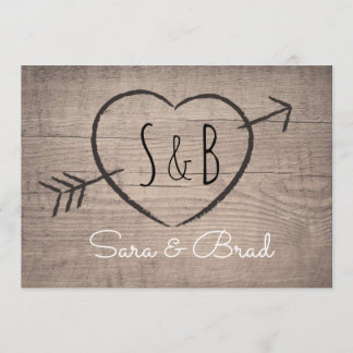 Rustic Wooden Heart Elegant Wedding Invitation