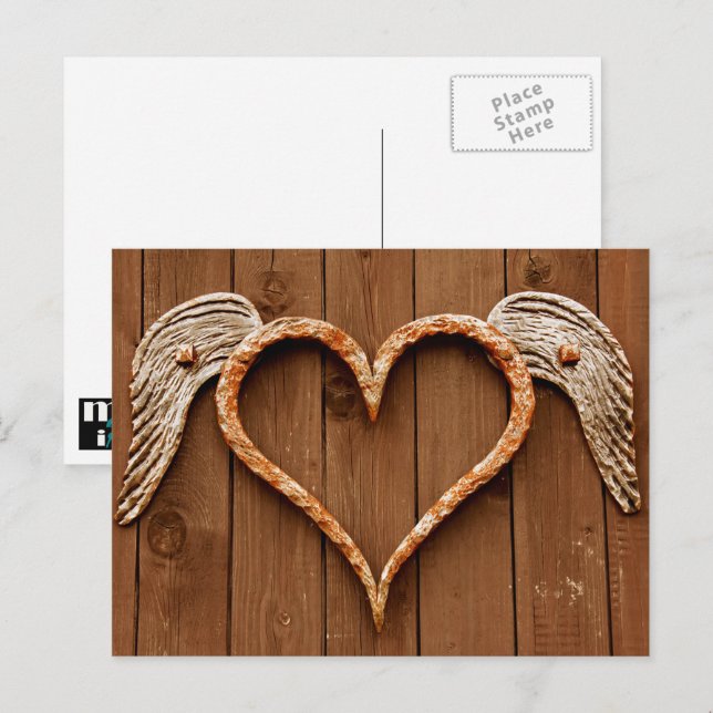 Rustic Wooden Heart Valentine's Day  Holiday Postcard (Front/Back)
