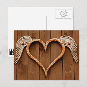 Rustic Wooden Heart Valentine's Day Holiday Postcard
