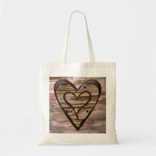 Rustic wooden hearts sign reusable grocery bag