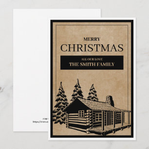 Rustic Wooden House Merry Christmas Holiday Card