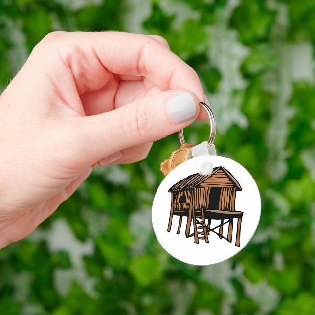 Rustic Wooden Hut Traditional Cabin on Stilts Key Ring (Creator Uploaded)