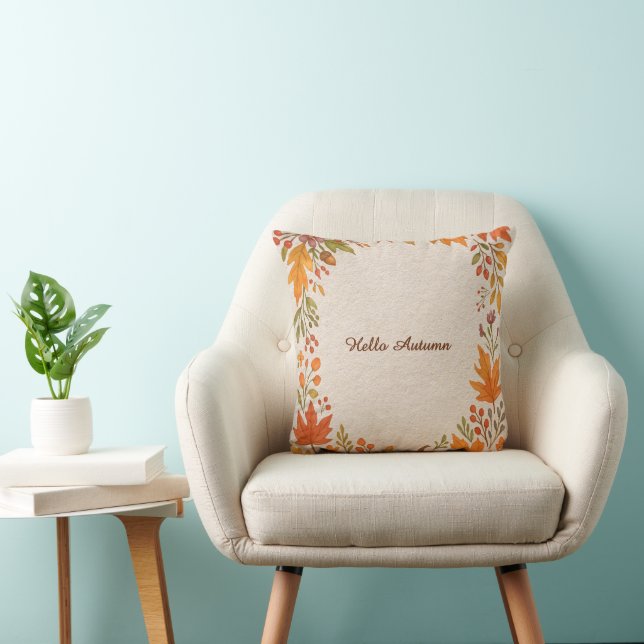 rustic wooden & hygge leaves hello autumn cushion (Chair)