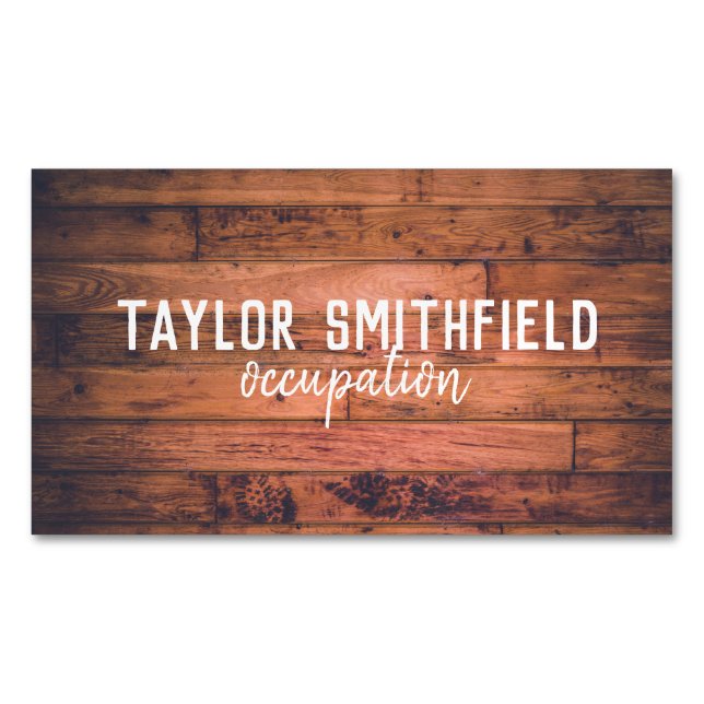 Rustic Wooden Magnetic Business Card (Front)