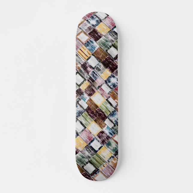 Rustic Wooden Modern Colourful Block Pattern Skateboard (Front)