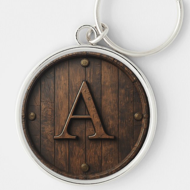 Rustic Wooden Monogram A Round Barrel Sign 🔑 Key Ring (Front)