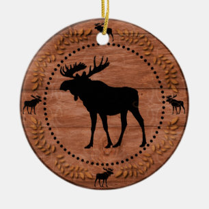Rustic wooden moose circle ornament