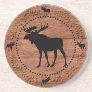Rustic wooden moose circle sandstone coasters