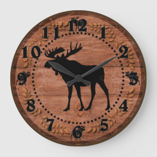 Rustic wooden moose circle wall clock