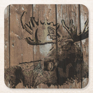 Rustic wooden moose coasters