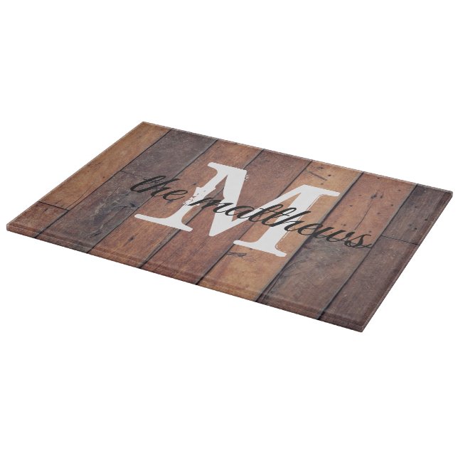 Rustic Wooden Oak Barn Farmhouse Country Monogram Cutting Board (Corner)