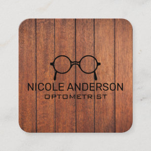 Rustic Wooden Optometrist Eye Glasses Square Business Card