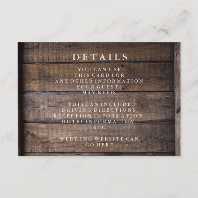 Rustic Wooden Pallet Wedding Details Enclosure Card (Front)