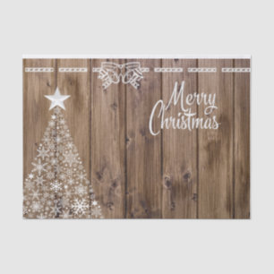 Rustic Wooden Pattern Merry Christmas Snowflake Tissue Paper