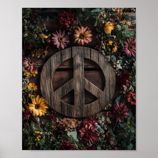 Rustic wooden peace sign with wildflowers (Front)