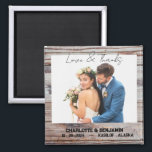 Rustic Wooden Photo Wedding Favour Magnet<br><div class="desc">Rustic Wooden Photo Wedding Favour magnet features rustic wooden background , text & wedding couple photo template. A perfect wedding favour gift for your guests. Please click on the personalise button to customise it with your text or photo.Kindly visit my store " loveyouart" for other or similar designs . IMAGE...</div>