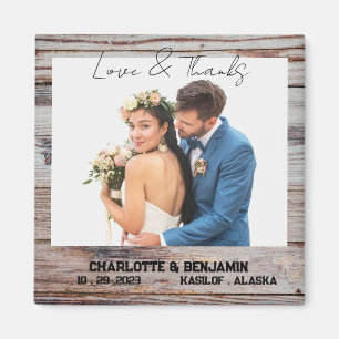 Rustic Wooden Photo Wedding Favour Magnet