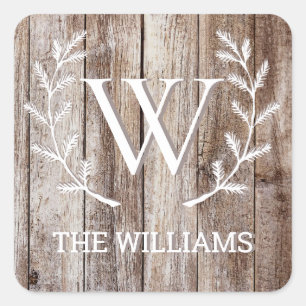 Rustic Wooden Planks Monogrammed Personalised Name Square Sticker