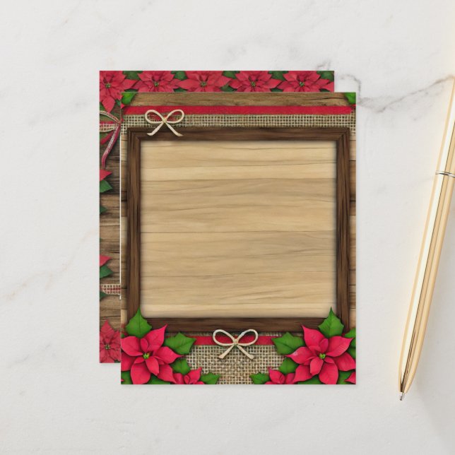 Rustic Wooden Poinsettia Frame Scrapbook Paper (Front/Back In Situ)