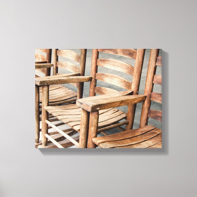 Rustic Wooden Rocking Chairs Canvas Print (Front)