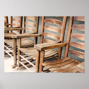 Rustic Wooden Rocking Chairs Poster