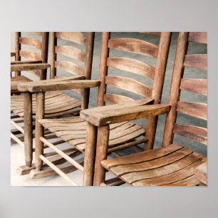 Rustic Wooden Rocking Chairs Poster