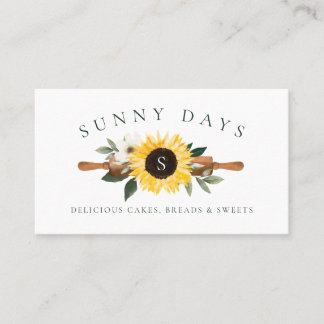 Rustic Wooden Rolling Pin Yellow Sunflower Bakery Business Card