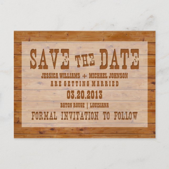 Rustic Wooden Save the Date Announcement Postcard (Front)