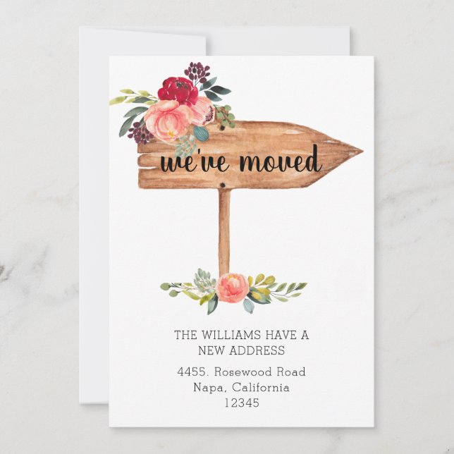 Rustic Wooden Sign We're Moved Moving Announcement (Front)