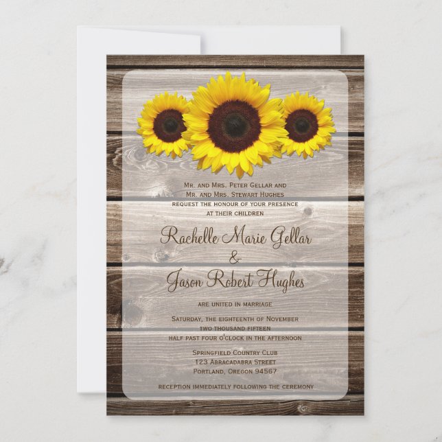 Rustic Wooden Sunflower  Wedding Invitation 1.0 (Front)