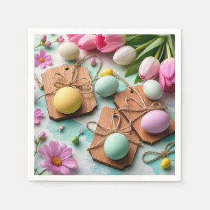 Rustic wooden tags with painted Easter eggs Napkin