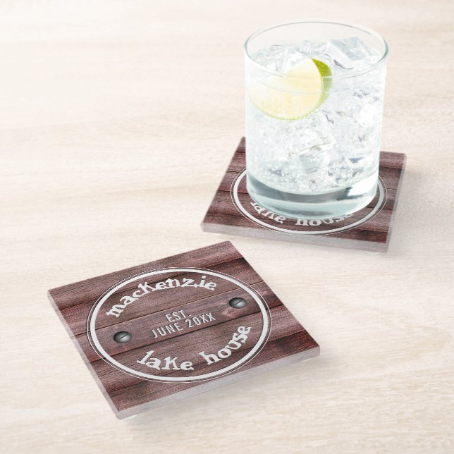 Rustic Wooden Weathered Fence Faux Engraved Glass Coaster (Angled)