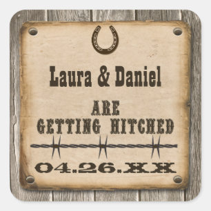 Rustic Wooden Western Style Wedding Favour Sticker