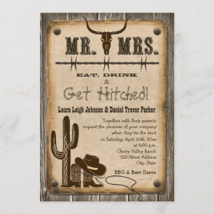 Rustic Wooden Western Style Wedding Invitation