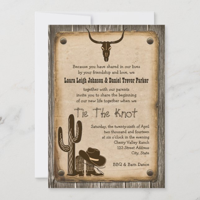 Rustic Wooden Western Style Wedding Invitation 2 (Front)