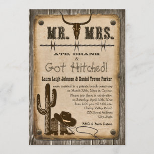 Rustic Wooden Western Wedding Reception Invite