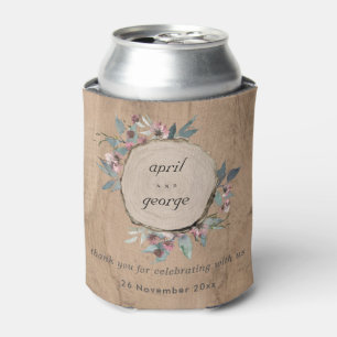 Rustic Wooden Wild Pink Eucalyptus Floral Wedding Can Cooler