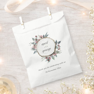 Rustic Wooden Wild Pink Eucalyptus Floral Wedding Favour Bags
