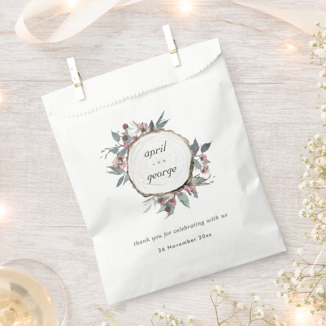 Rustic Wooden Wild Pink Eucalyptus Floral Wedding Favour Bags (Clipped)