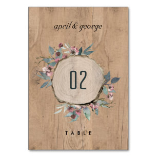 Rustic Wooden Wild Pink Eucalyptus Floral Wedding Table Number