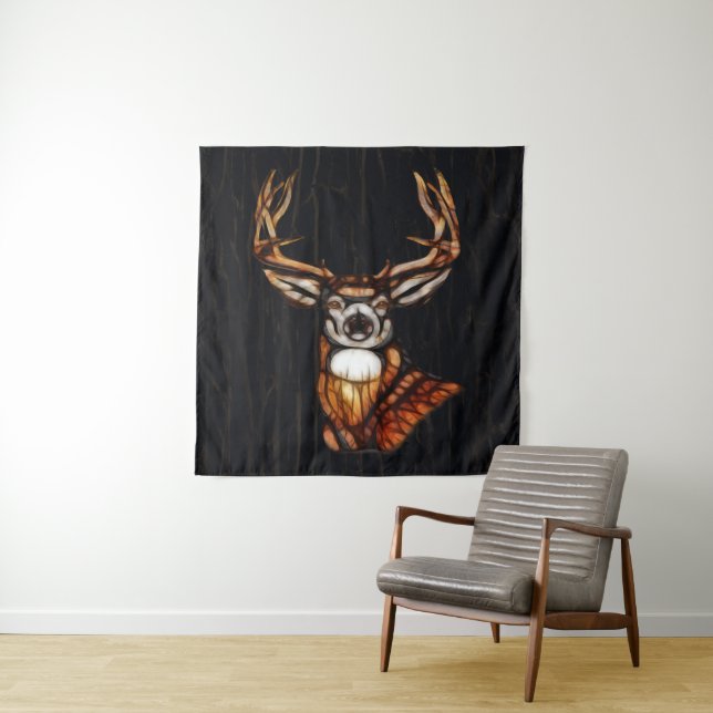 Rustic Wooden Wood Deer Head Antlers Backdrop Tapestry (In Situ)