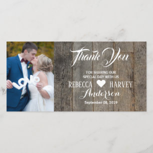 Rustic woodgrain barn wedding thank you card