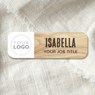 Rustic Woodgrain Employee Logo Brown Branded Name Tag