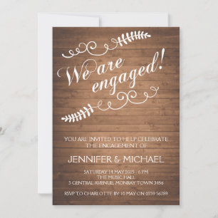 Rustic woodgrain engagement party invitation