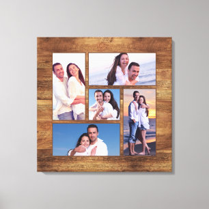 Rustic Woodgrain Family Photo Collage Template Canvas Print