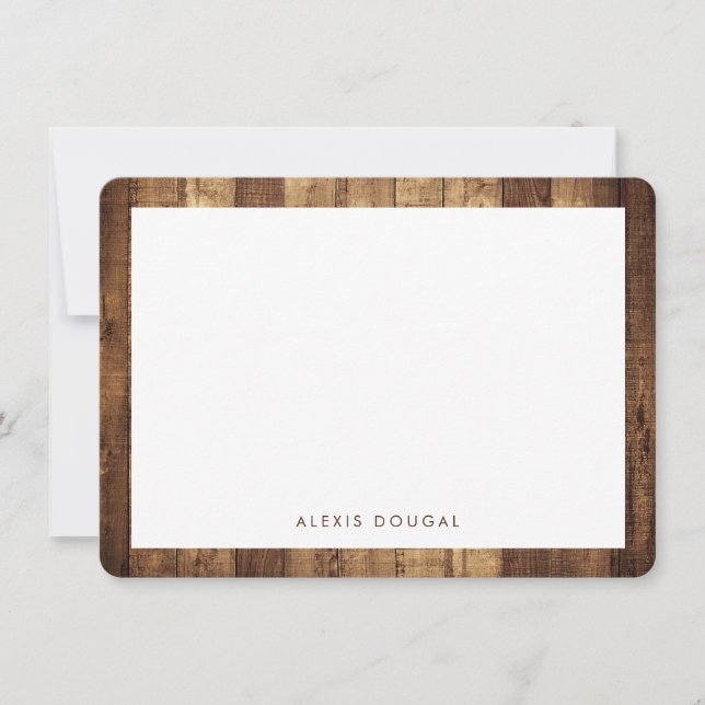Rustic Woodgrain Farmhouse Personalised Stationery Card (Front)