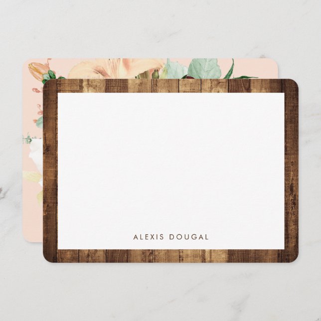 Rustic Woodgrain Floral Personalised Stationery Card (Front/Back)