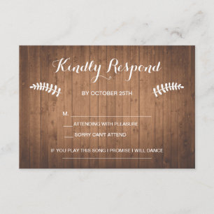 Rustic woodgrain forest wedding RSVP card