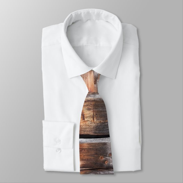 Rustic Woodgrain Groomsmen Gift Neck Tie (Tied)